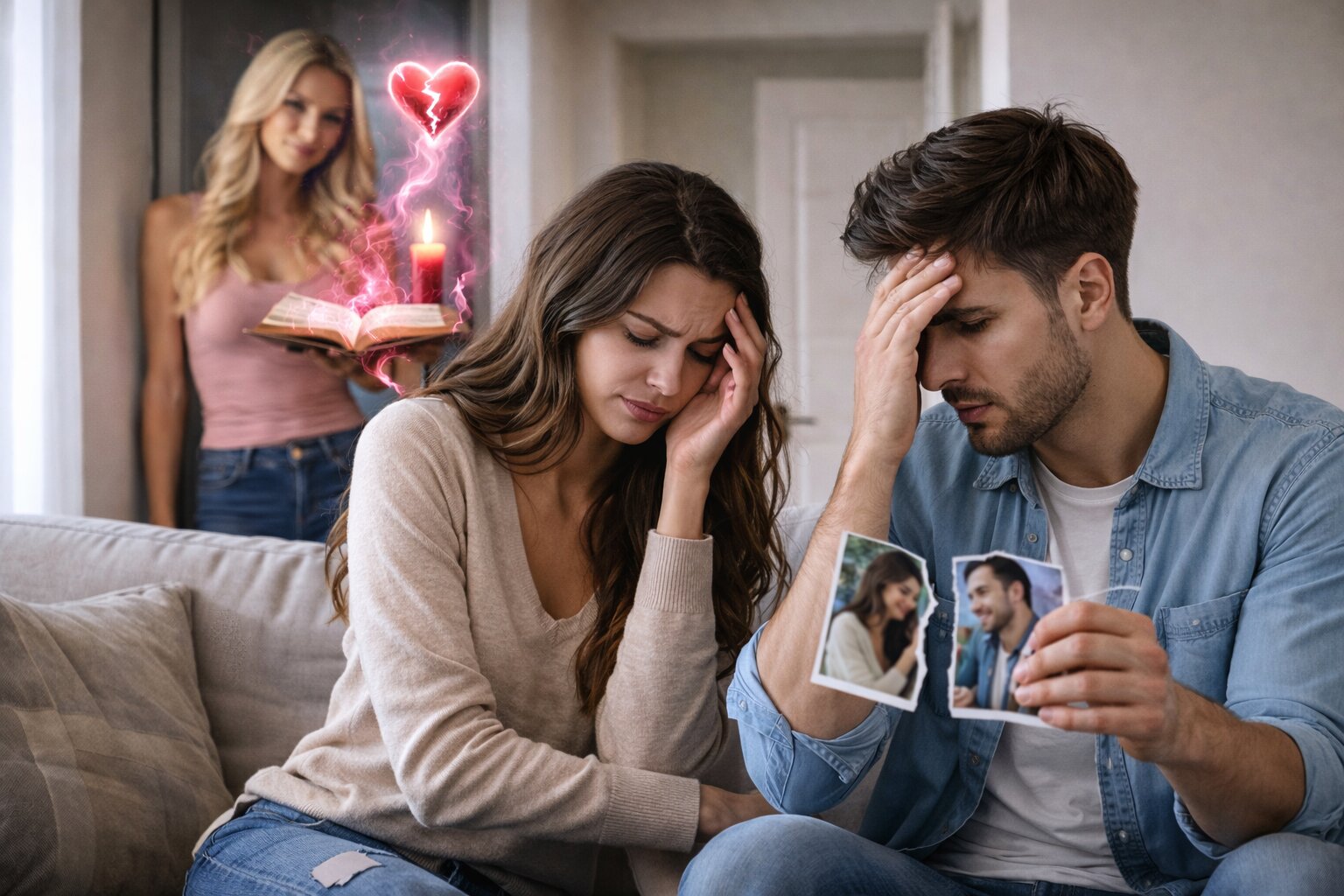 Powerful breakup spells and separation rituals setup with candles and ritual tools